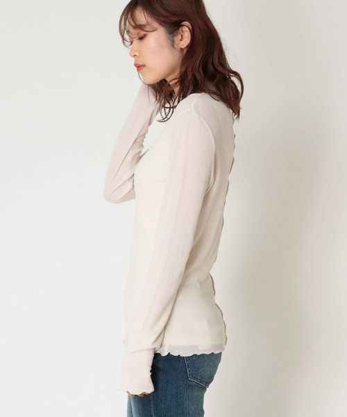 Jines(ジネス)の「シアーテレコ/インナータートルプルオーバーカットソー(Tシャツ/カットソー・レディース・ライトグレー/ブラック/ベージュ/ライトグリーン・FREE)」の19枚目の写真