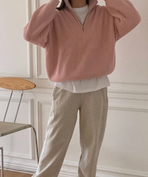 MANGROVE（マングローブ）の「ハーフジップリブニット（ニット/セーター・レディース・ネイビー/ピンク/ブルー/アイボリー・FREE）」の13枚目の写真