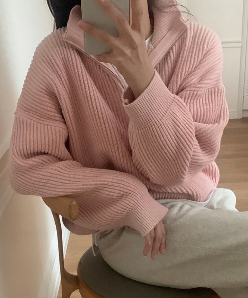 MANGROVE（マングローブ）の「ハーフジップリブニット（ニット/セーター・レディース・ネイビー/ピンク/ブルー/アイボリー・FREE）」の6枚目の写真