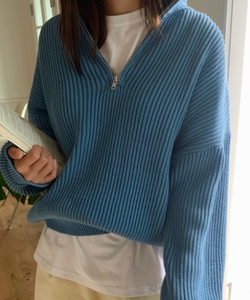 MANGROVE（マングローブ）の「ハーフジップリブニット（ニット/セーター・レディース・ネイビー/ピンク/ブルー/アイボリー・FREE）」の12枚目の写真