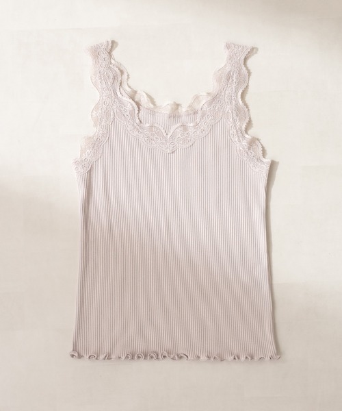 OLIVE des OLIVE（オリーブデオリーブ）の「ダブルフロントレースタンク（タンクトップ・レディース・オフホワイト/ブラック/グレイッシュベージュ・FREE）」の3枚目の写真