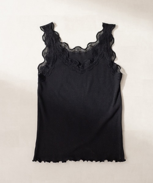 OLIVE des OLIVE（オリーブデオリーブ）の「ダブルフロントレースタンク（タンクトップ・レディース・オフホワイト/ブラック/グレイッシュベージュ・FREE）」の2枚目の写真