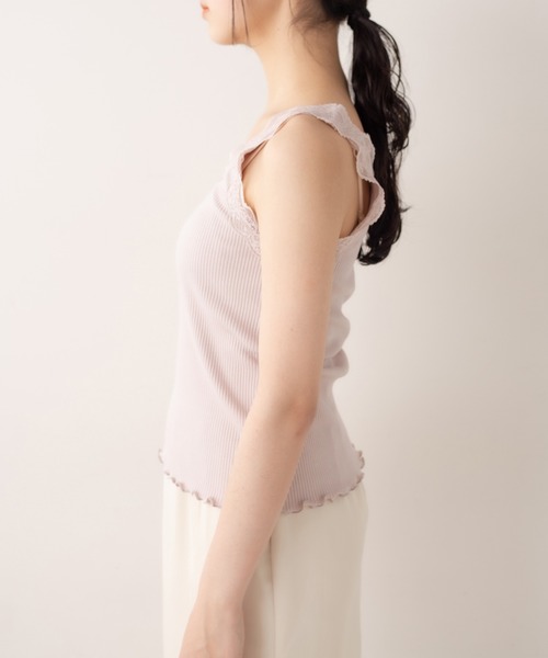 OLIVE des OLIVE（オリーブデオリーブ）の「ダブルフロントレースタンク（タンクトップ・レディース・オフホワイト/ブラック/グレイッシュベージュ・FREE）」の5枚目の写真