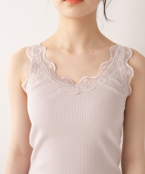 OLIVE des OLIVE（オリーブデオリーブ）の「ダブルフロントレースタンク（タンクトップ・レディース・オフホワイト/ブラック/グレイッシュベージュ・FREE）」の8枚目の写真