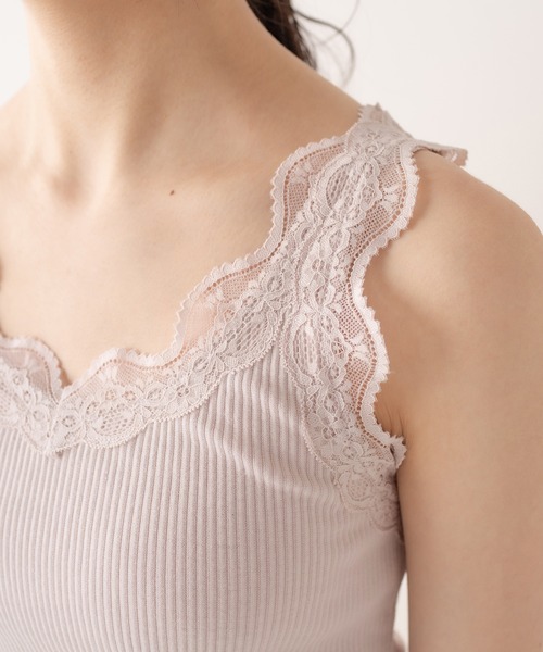 OLIVE des OLIVE（オリーブデオリーブ）の「ダブルフロントレースタンク（タンクトップ・レディース・オフホワイト/ブラック/グレイッシュベージュ・FREE）」の9枚目の写真