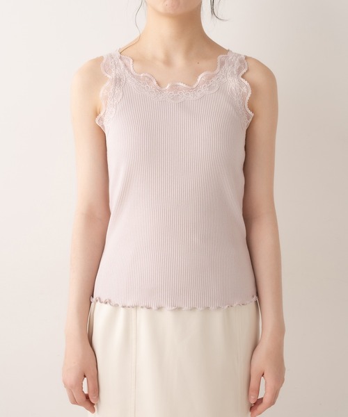 OLIVE des OLIVE（オリーブデオリーブ）の「ダブルフロントレースタンク（タンクトップ・レディース・オフホワイト/ブラック/グレイッシュベージュ・FREE）」の11枚目の写真