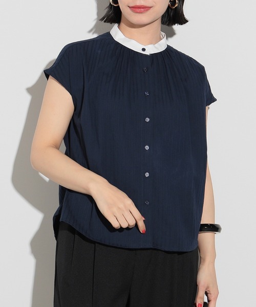 BEAMS HEART ビームスハート ストライプキーネックブラウス BEAMS HEART ビームスハート キーネック ストライプブラウス