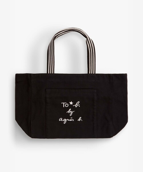 To b. by agnes b.(トゥービーバイアニエスベー)の「ロゴ 刺繍 コットン スクエア トートバッグ(トートバッグ・レディース・ブラック・FREE)」の1枚目の写真