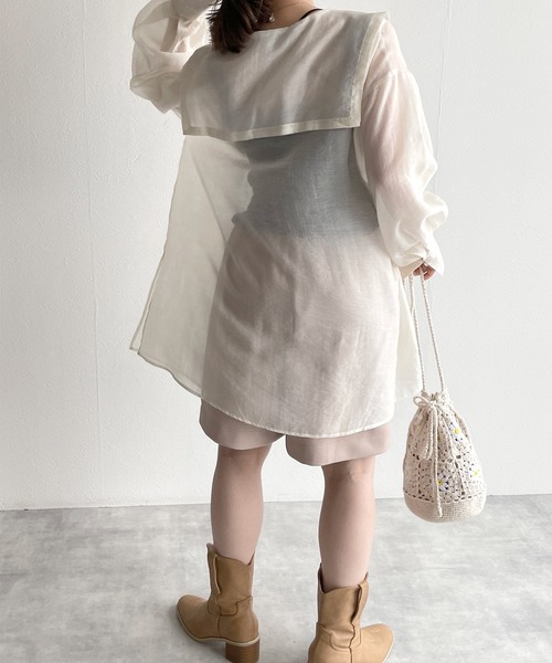 w closet(ダブルクローゼット)の「セーラーカラー前リボンブラウス(シャツ/ブラウス・レディース・アイボリー/ピンク/ブラック・FREE)」の14枚目の写真