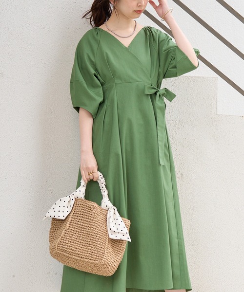 natural couture（ナチュラルクチュール）の「春夏に着たい大人上品な1着 綿麻カシュクール風ランタンワンピース（ワンピース・レディース・ブラック/モカ/グリーン/ブルー/ドット・FREE）」の19枚目の写真