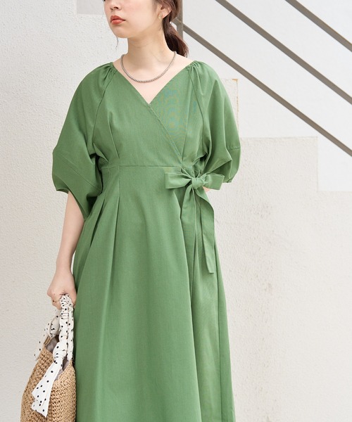 natural couture（ナチュラルクチュール）の「春夏に着たい大人上品な1着 綿麻カシュクール風ランタンワンピース（ワンピース・レディース・ブラック/モカ/グリーン/ブルー/ドット・FREE）」の22枚目の写真