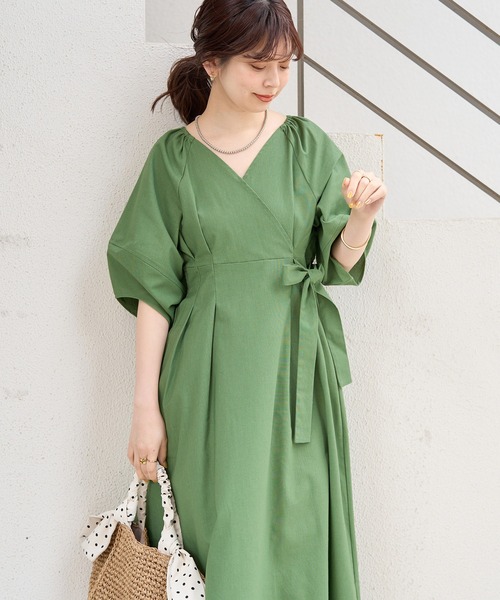 natural couture（ナチュラルクチュール）の「春夏に着たい大人上品な1着 綿麻カシュクール風ランタンワンピース（ワンピース・レディース・ブラック/モカ/グリーン/ブルー/ドット・FREE）」の21枚目の写真