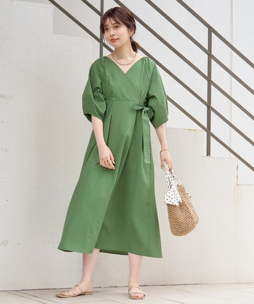 natural couture（ナチュラルクチュール）の「春夏に着たい大人上品な1着 綿麻カシュクール風ランタンワンピース（ワンピース・レディース・ブラック/モカ/グリーン/ブルー/ドット・FREE）」の17枚目の写真