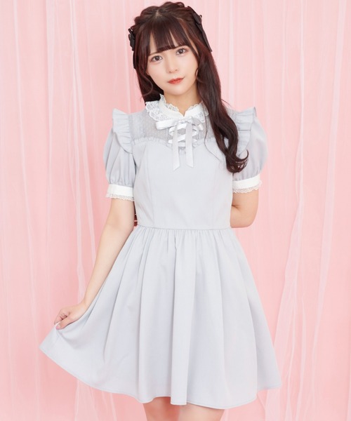 Secret Honey(シークレットハニー)の「フロントレースアップバイカラーワンピース(ワンピース・レディース・ピンク/グレー/ブラック・MEDIUM)」の3枚目の写真