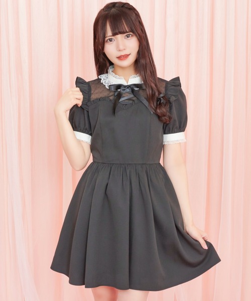 Secret Honey(シークレットハニー)の「フロントレースアップバイカラーワンピース(ワンピース・レディース・ピンク/グレー/ブラック・MEDIUM)」の2枚目の写真