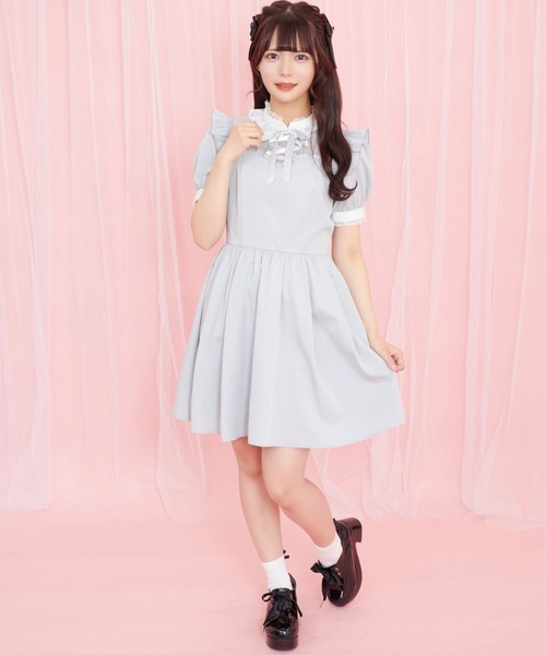 Secret Honey(シークレットハニー)の「フロントレースアップバイカラーワンピース(ワンピース・レディース・ピンク/グレー/ブラック・MEDIUM)」の4枚目の写真