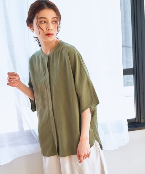 studio CLIP（スタディオクリップ）の「リネンレーヨンドルマンシャツ（シャツ/ブラウス・レディース・ピンク/カーキ/ライトグレー/ブラック・FREE）」の19枚目の写真