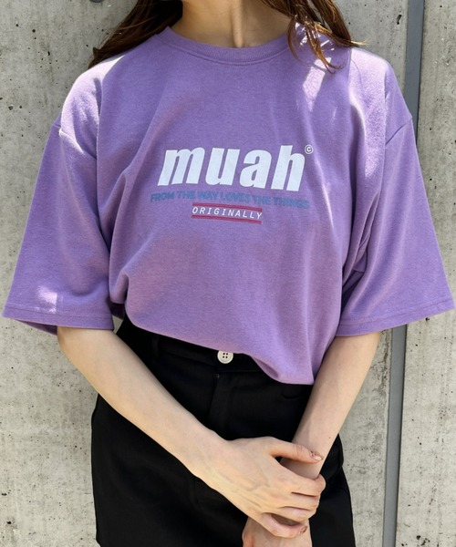 muahmuah(ムーアムーア)の「muahmuah(ムーア ムーア)/HALF LOWER PRINTING T-SHIRT(Tシャツ/カットソー・レディース・ブラック/パープル/ネイビー・FREE)」の1枚目の写真