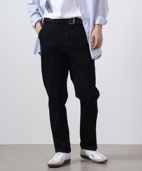 セール】サルエルテーパード ストレッチデニムパンツ アウトシーム