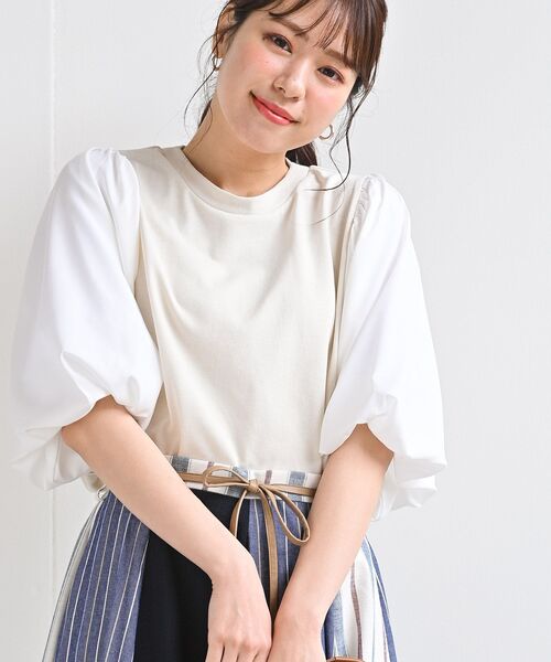rps(アールピーエス)の「ボリューム袖布帛切替カットプルオーバー(Tシャツ/カットソー・レディース・ブラック/グリーン/アイボリー・フリー)」の8枚目の写真