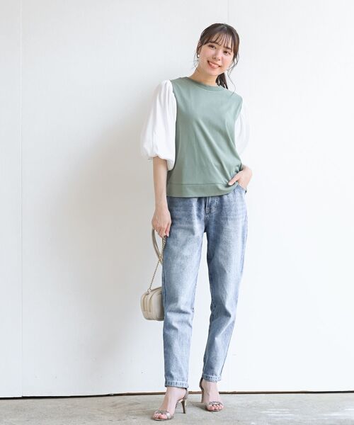 rps(アールピーエス)の「ボリューム袖布帛切替カットプルオーバー(Tシャツ/カットソー・レディース・ブラック/グリーン/アイボリー・フリー)」の21枚目の写真