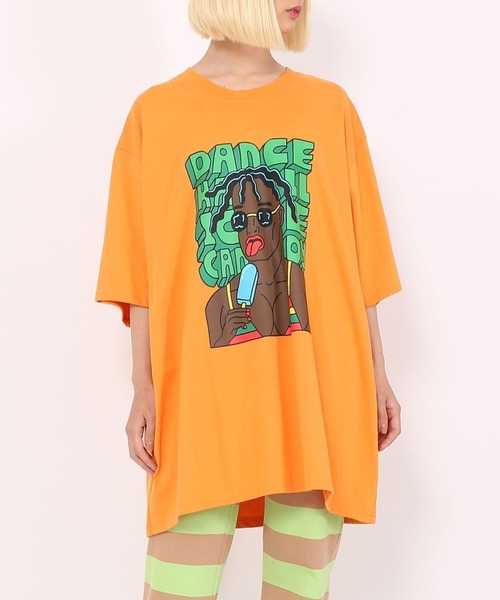 PUNYUS（プニュズ）の「DANCEHALLビッグＴシャツ（Tシャツ/カットソー・レディース・オレンジ/スミクロ/ホワイト・3/4）」の3枚目の写真