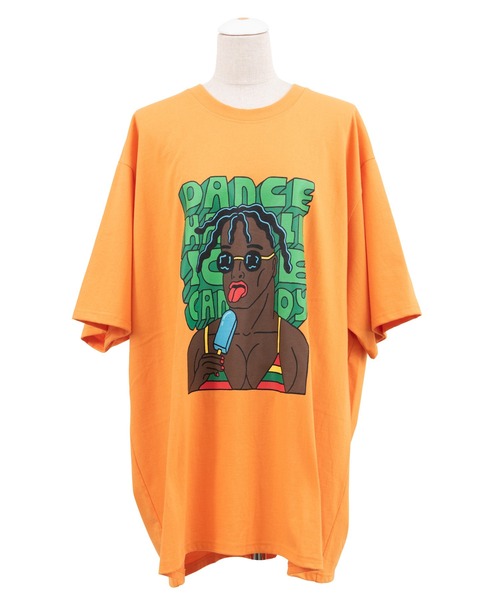 PUNYUS（プニュズ）の「DANCEHALLビッグＴシャツ（Tシャツ/カットソー・レディース・オレンジ/スミクロ/ホワイト・3/4）」の4枚目の写真