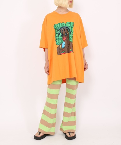 PUNYUS（プニュズ）の「DANCEHALLビッグＴシャツ（Tシャツ/カットソー・レディース・オレンジ/スミクロ/ホワイト・3/4）」の5枚目の写真