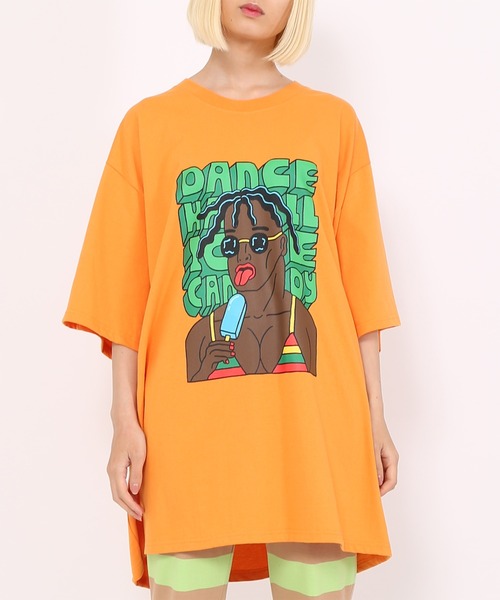PUNYUS（プニュズ）の「DANCEHALLビッグＴシャツ（Tシャツ/カットソー・レディース・オレンジ/スミクロ/ホワイト・3/4）」の14枚目の写真