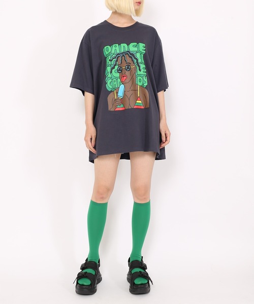 PUNYUS（プニュズ）の「DANCEHALLビッグＴシャツ（Tシャツ/カットソー・レディース・オレンジ/スミクロ/ホワイト・3/4）」の13枚目の写真