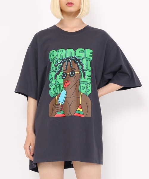 PUNYUS（プニュズ）の「DANCEHALLビッグＴシャツ（Tシャツ/カットソー・レディース・オレンジ/スミクロ/ホワイト・3/4）」の12枚目の写真