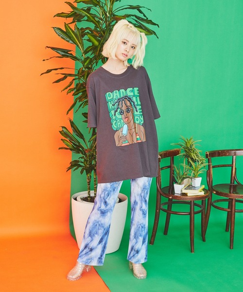 PUNYUS（プニュズ）の「DANCEHALLビッグＴシャツ（Tシャツ/カットソー・レディース・オレンジ/スミクロ/ホワイト・3/4）」の9枚目の写真