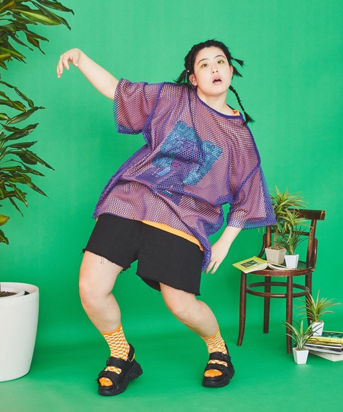 PUNYUS（プニュズ）の「DANCEHALLビッグＴシャツ（Tシャツ/カットソー・レディース・オレンジ/スミクロ/ホワイト・3/4）」の8枚目の写真