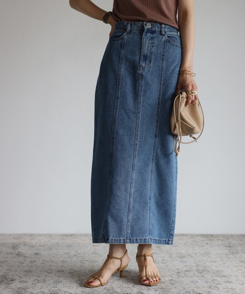 Bonjour Sagan（ボンジュールサガン）の「ステッチタイトデニムスカート（デニムスカート・レディース・ブラック/ブルー/アイボリー・FREE）」の3枚目の写真