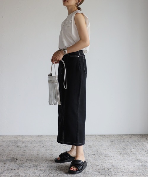 Bonjour Sagan（ボンジュールサガン）の「ステッチタイトデニムスカート（デニムスカート・レディース・ブラック/ブルー/アイボリー・FREE）」の11枚目の写真