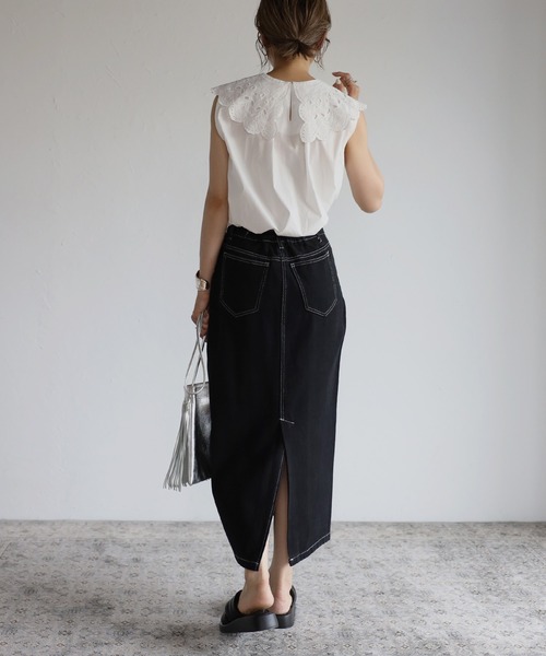 Bonjour Sagan（ボンジュールサガン）の「ステッチタイトデニムスカート（デニムスカート・レディース・ブラック/ブルー/アイボリー・FREE）」の13枚目の写真