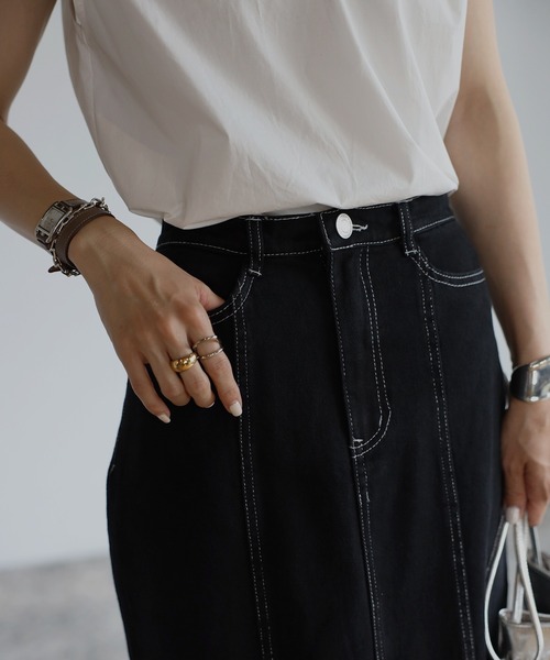 Bonjour Sagan（ボンジュールサガン）の「ステッチタイトデニムスカート（デニムスカート・レディース・ブラック/ブルー/アイボリー・FREE）」の14枚目の写真