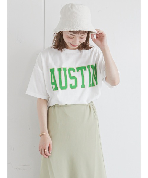 ehka sopo（エヘカソポ）の「カレッジロゴTシャツ（Tシャツ/カットソー・レディース・ネイビー/オフホワイト/イエロー/グリーン・ﾌﾘ-）」の2枚目の写真