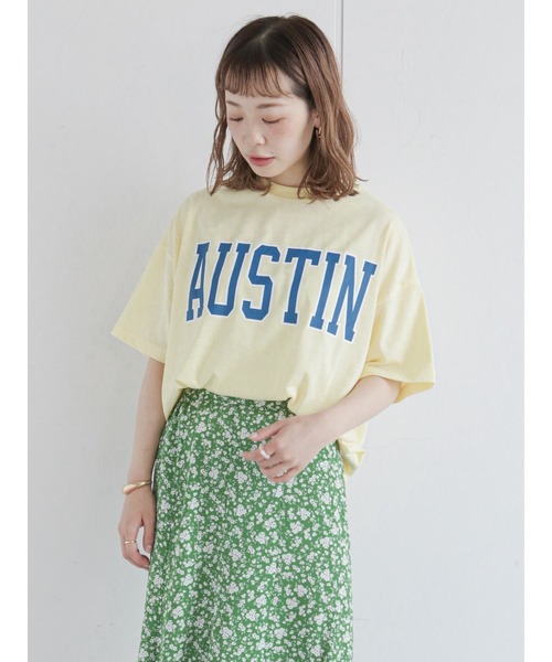 ehka sopo（エヘカソポ）の「カレッジロゴTシャツ（Tシャツ/カットソー・レディース・ネイビー/オフホワイト/イエロー/グリーン・ﾌﾘ-）」の4枚目の写真