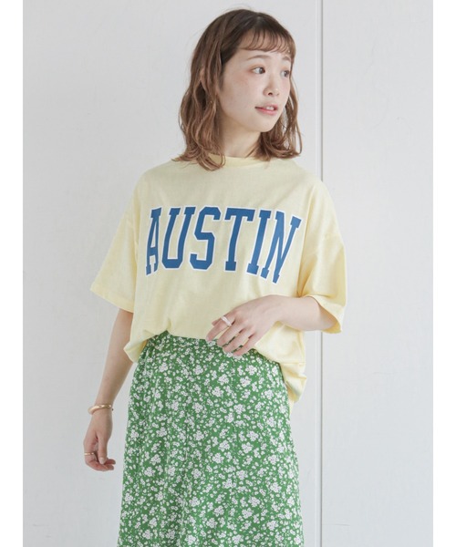 ehka sopo（エヘカソポ）の「カレッジロゴTシャツ（Tシャツ/カットソー・レディース・ネイビー/オフホワイト/イエロー/グリーン・ﾌﾘ-）」の17枚目の写真