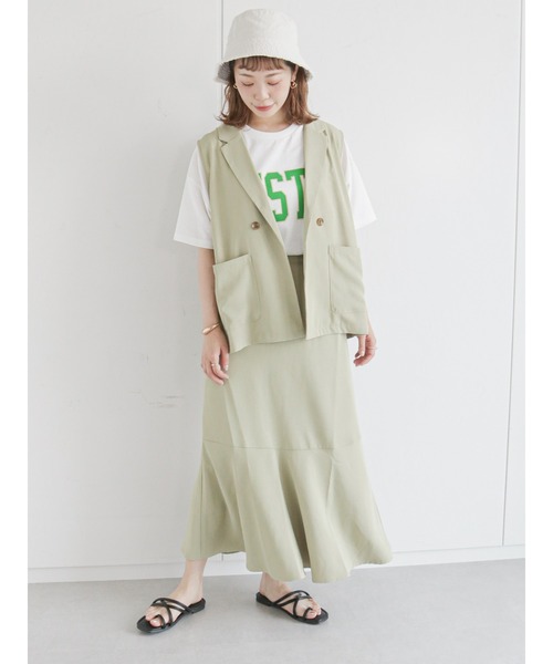 ehka sopo（エヘカソポ）の「カレッジロゴTシャツ（Tシャツ/カットソー・レディース・ネイビー/オフホワイト/イエロー/グリーン・ﾌﾘ-）」の5枚目の写真