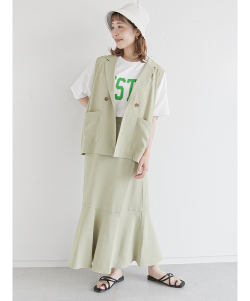 ehka sopo（エヘカソポ）の「カレッジロゴTシャツ（Tシャツ/カットソー・レディース・ネイビー/オフホワイト/イエロー/グリーン・ﾌﾘ-）」の6枚目の写真