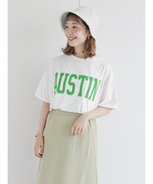 ehka sopo（エヘカソポ）の「カレッジロゴTシャツ（Tシャツ/カットソー・レディース・ネイビー/オフホワイト/イエロー/グリーン・ﾌﾘ-）」の7枚目の写真