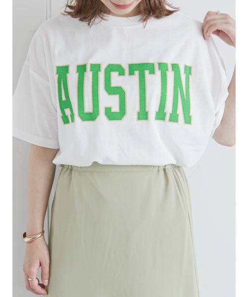 ehka sopo（エヘカソポ）の「カレッジロゴTシャツ（Tシャツ/カットソー・レディース・ネイビー/オフホワイト/イエロー/グリーン・ﾌﾘ-）」の8枚目の写真