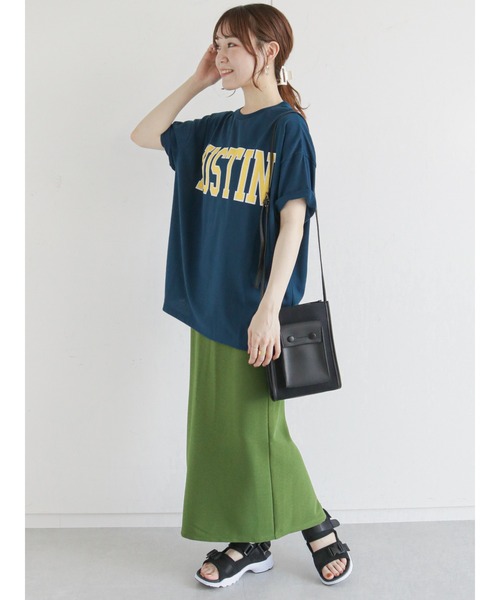 ehka sopo（エヘカソポ）の「カレッジロゴTシャツ（Tシャツ/カットソー・レディース・ネイビー/オフホワイト/イエロー/グリーン・ﾌﾘ-）」の10枚目の写真