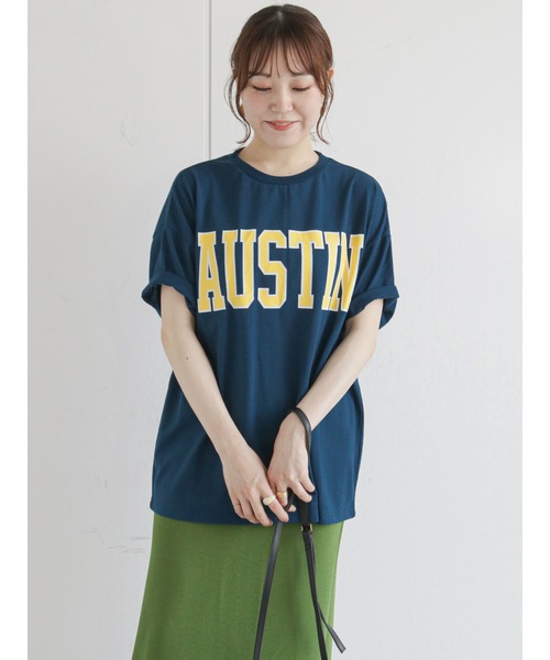 ehka sopo（エヘカソポ）の「カレッジロゴTシャツ（Tシャツ/カットソー・レディース・ネイビー/オフホワイト/イエロー/グリーン・ﾌﾘ-）」の12枚目の写真