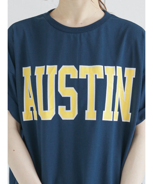 ehka sopo（エヘカソポ）の「カレッジロゴTシャツ（Tシャツ/カットソー・レディース・ネイビー/オフホワイト/イエロー/グリーン・ﾌﾘ-）」の13枚目の写真