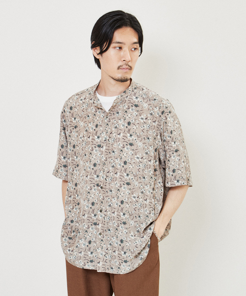 LA BOUCLE 　デシン バンドカラー パターン 半袖シャツ EDIFICE LA BOUCLE（エディフィスラブークル）の「【LA BOUCLE