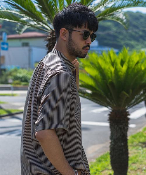LA BOUCLE 　デシン バンドカラー パターン 半袖シャツ EDIFICE LA BOUCLE（エディフィスラブークル）の「【LA BOUCLE