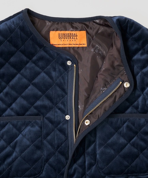 UNIVERSAL OVERALL(ユニバーサルオーバーオール)の「【UNIVERSAL OVERALL】QUILT VELOR COAT / キルティング中綿ベロアコート(ダウンジャケット/コート・レディース・ネイビー/ブラック・MEDIUM/LARGE)」の8枚目の写真